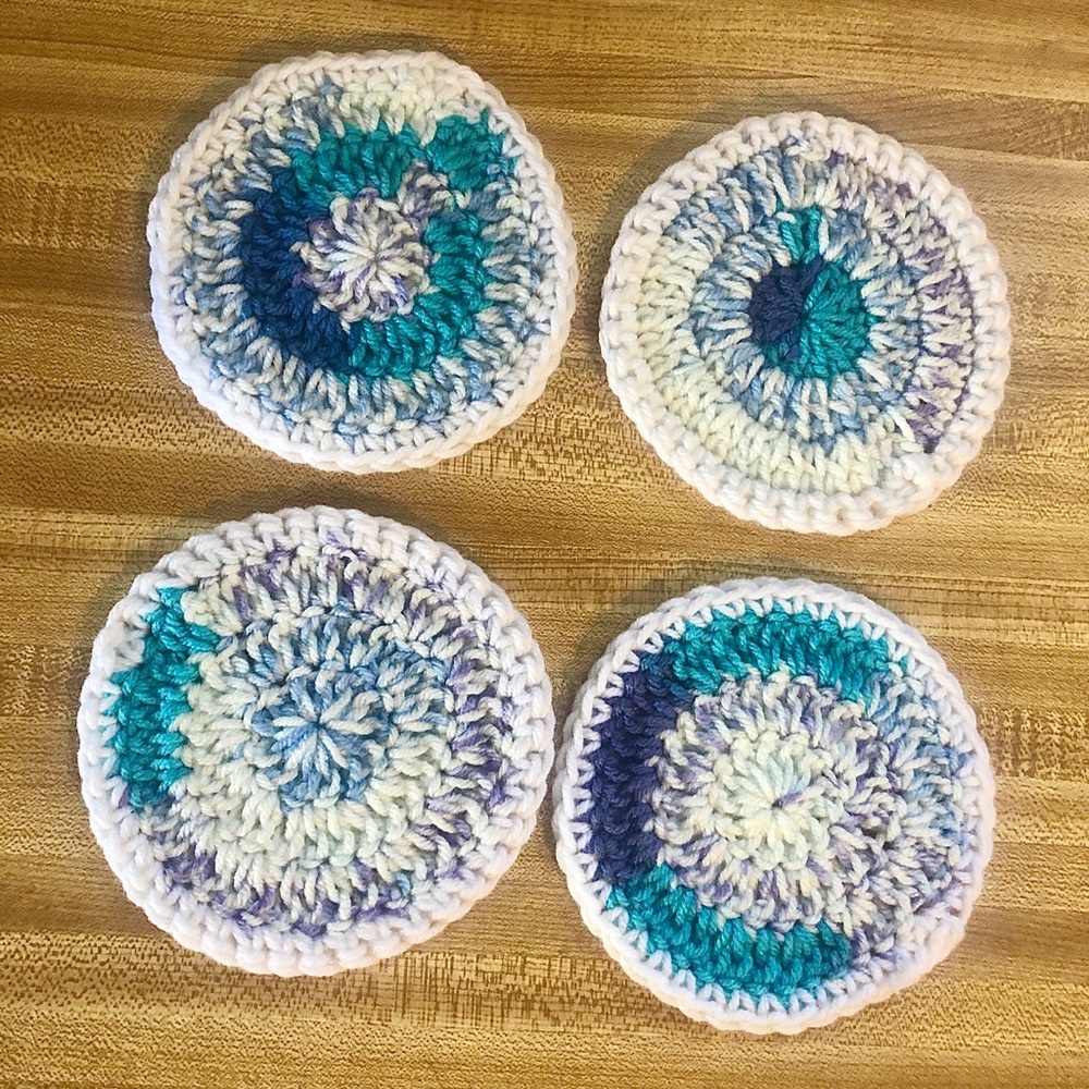 🖤 Handmade Crochet Coaster Set of Four.